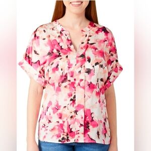 NWT Pink and white floral Nine West Women's Short Sleeve Satin Sz XS
